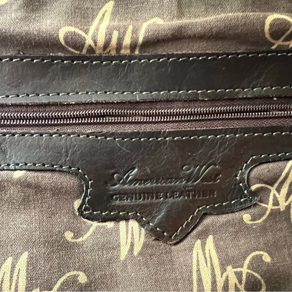 American West Vintage Leather Handbag Tooled Leather/ Animal Print Hair On/Studs - Picture 10 of 15